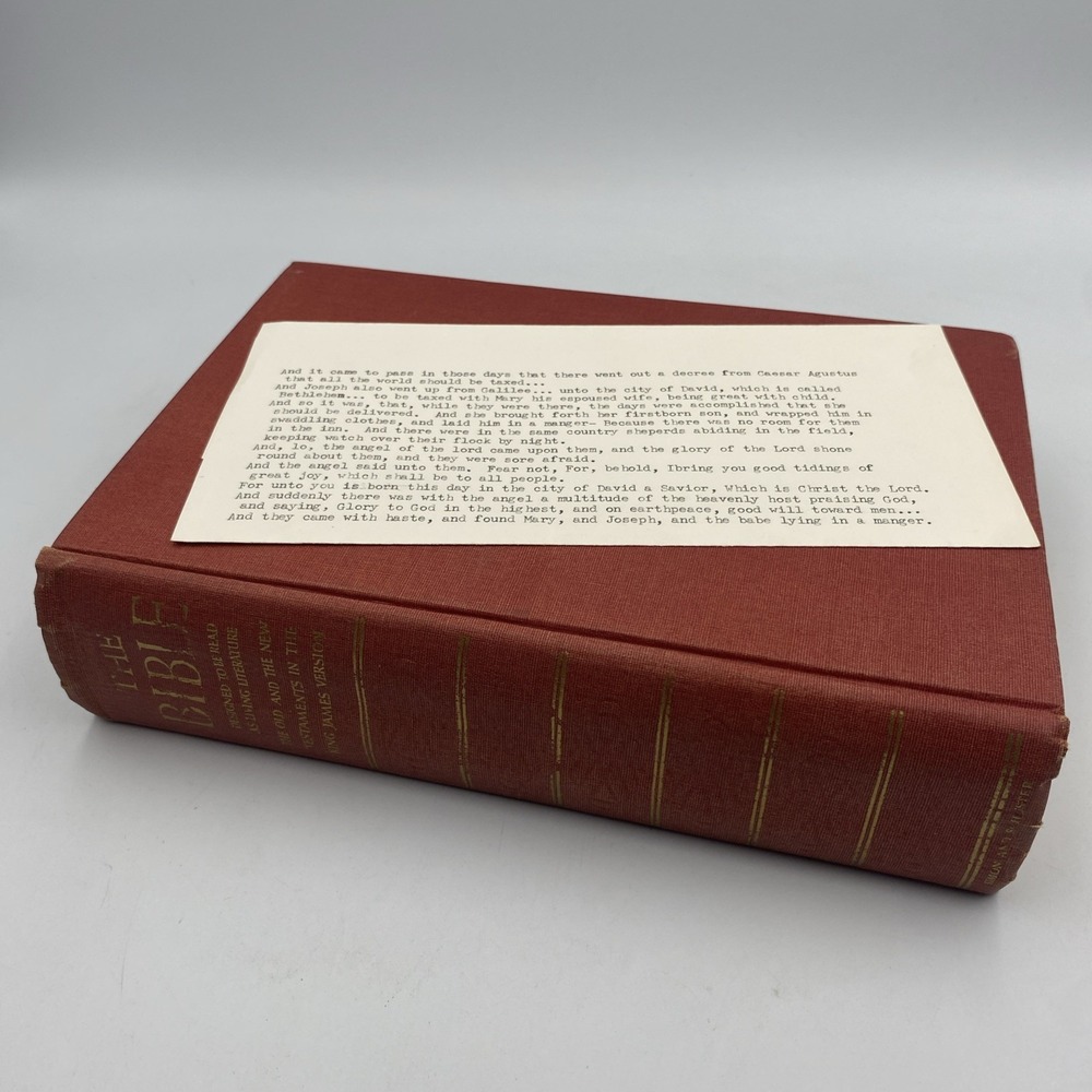 Vtg 1949 King James Bible Living Literature Edition w Typewriter Note KJV